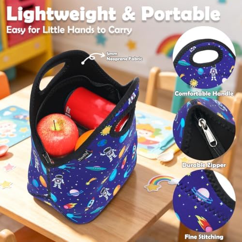 FlowFly Neoprene kids Lunch box Insulated Soft Bag Mini Cooler Thermal Meal Tote Kit for Boys, Girls,Men,Women,School,Work, Office, Astronaut