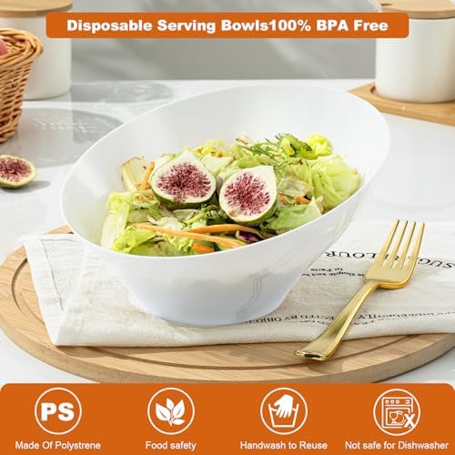 Goodluck 12 Pack white Plastic Serving Bowls for Party - 20 OZ
