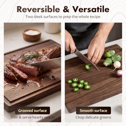 Walnut Wooden Cutting Boards for Kitchen, Solid Wood Cutting Board Set - Charcuterie & Chopping Butcher Block for Meat - Kitchen Gadgets Gift (Walnut 17in*12in)