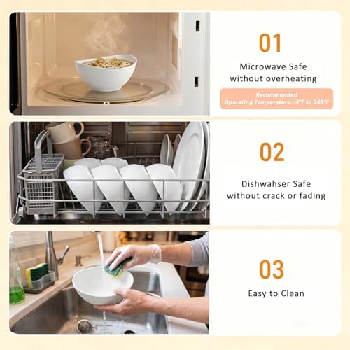 Soup Bowls Sets of 6, Unbreakable Wheat Straw Bowls 26oz - White