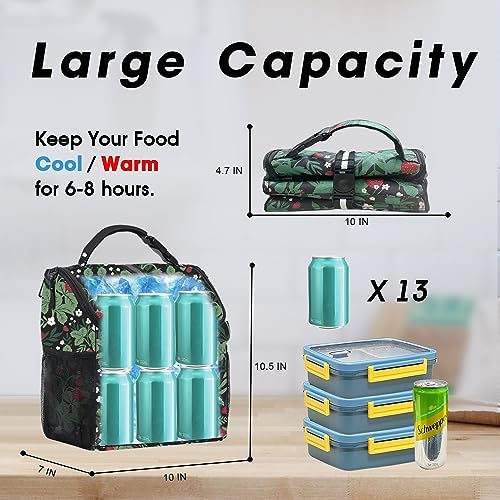 VLM Lunch Box for Women, Insulated Lunch Bag Women, Cute Floral Lunch Tote