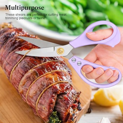 All Purpose Kitchen Scissors, Kitchen Shears Heavy Duty - Dishwasher Safe Food Scissors- Multipurpose Cooking Shears for Meat Poultry Food, Herbs, and Fish, Comfort Grip Handles, Purple