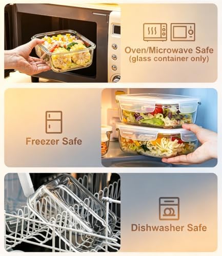 Large Glass Food Storage Containers with Lids, 4 Pack, 63oz & 22oz