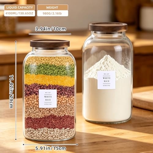 Large Glass Jar with Lid,（1Gallon/4000ML） Airtight Storage Container for Kitchen Countertop, Pantry, Coffee, Tea, Flour, Walnuts and Candy