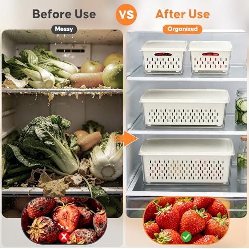 4 Pack Fruit Storage Containers for Fridge, Plastic Food Storage Container