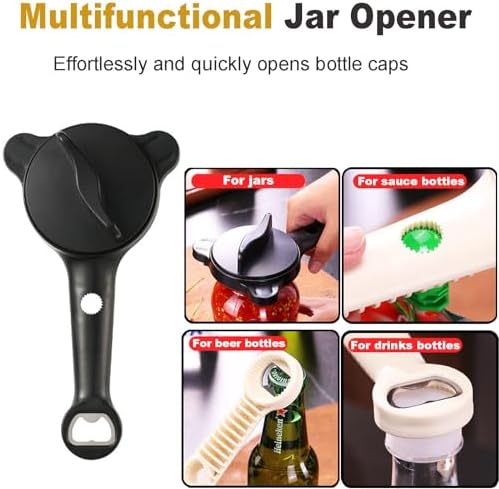 4-in-1 Multi-Functional Retractable Jar & Bottle Opener, Adjustable Stainless Steel Jar Opener for Seniors & Arthritis Sufferers,Suitable for 1''-3.5'' Jars, Bottles, Cans,Beer Caps (Black)