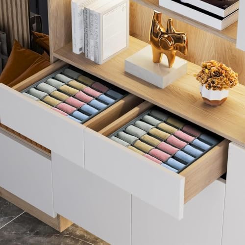 Joyoldelf Sock Organizer Drawer Organizer - Underwear Organizer, 24 Cell Collapsible Closet Organizers and Storage Sock Holders Organizers for Storing Socks, Ties, Belts 6 Pack