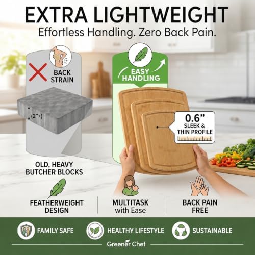 SAFEST Extra Large Bamboo Cutting Board Set of 3 with Glue-Free Surface Technology - Extra Spacious Wood Cutting Boards for Kitchen and XL Chopping Board Set - Replacements for Life