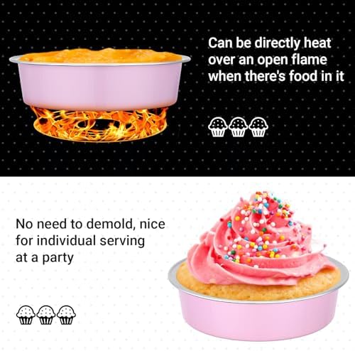 Beasea Disposable Baking Pie Cups, 100 Pack 7.3oz 215ml Aluminum Foil Ramekins Only, 4" Mini Ramekin Cups No Lids Baking Tart Tin for Party Cupcake Cheesecake Pie - Pastel Pink