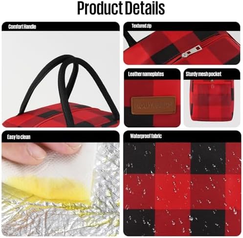 douyadady Lunch Bag Women/Men Lunch Box Women/Men (Red+Black Blocks)