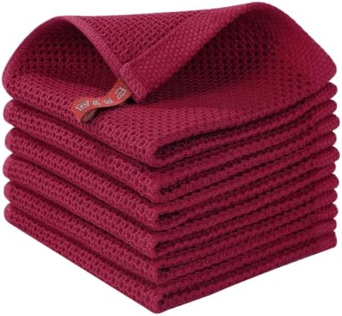 Homaxy 100% Cotton Waffle Weave Kitchen Dish Cloths 6-Pack, Magenta