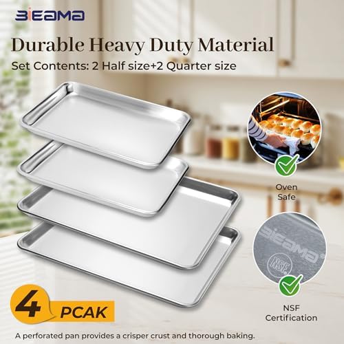 BIEAMA Aluminum Baking Sheet Pan Set of 4, 18" x 13"+ 13" × 10"