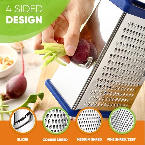 Spring Chef Stainless Steel XL Cheese Grater for Kitchen, Sapphire