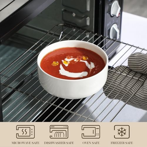 MALACASA 24 OZ Ceramic Bowls Set of 4, White Bowls for Soup Oatmeal