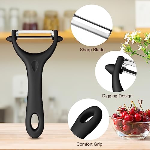 AUAUY 2Pcs Potato Peeler, Y-Shaped Swivel Vegetable Peeler, Black+Red