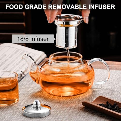 PARACITY Tea Pot for Stove, 20 oz Stovetop Clear Glass Teapot with Infuser