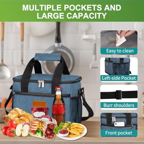 iknoe Insulated Lunch Bag, Foldable 8.5L Cooler Bag for Men & Women, Lunch Box