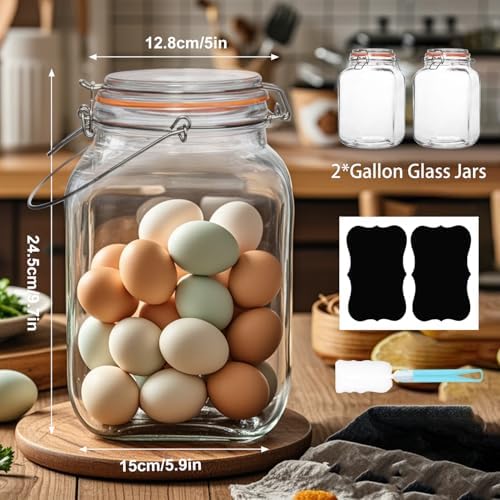 2 Pack 1 Gallon Glass Jar with Airtight Lids,Super Wide Mouth Large Mason Jars 128 oz,Glass Gallon Jugs Storage Container for Sun Tea,Kombucha,Storing,Canning
