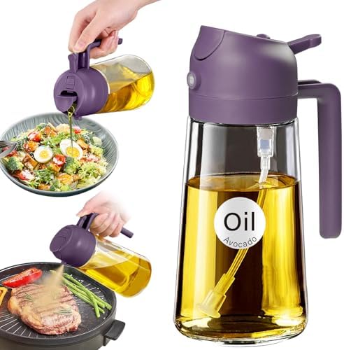 YARRAMATE 16 oz 2-in-1 Glass Olive Oil Sprayer for Cooking, Purple