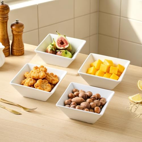 Porcelain Serving Bowls Set of 4, 6" Square Cereal Bowl