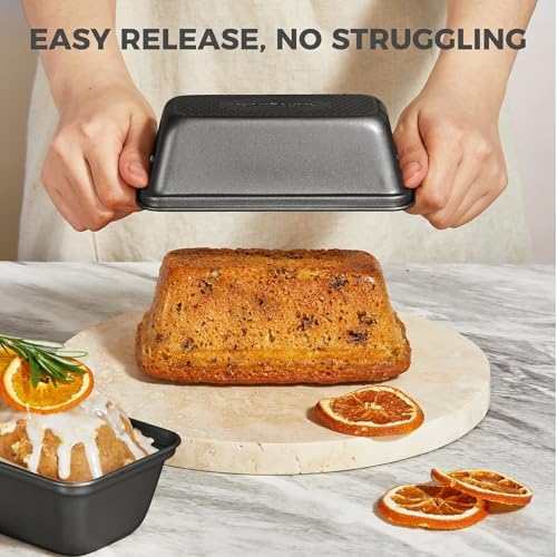 HONGBAKE 3 Pack Nonstick Mini Loaf Pans, 6 x 3.3 x 2 Inch Small Bread Pans for Homemade Bread, Tiny Banana Baking Tins with Diamond Texture, Non-toxic Mini Meatloaf Pans Set, Dark Gray