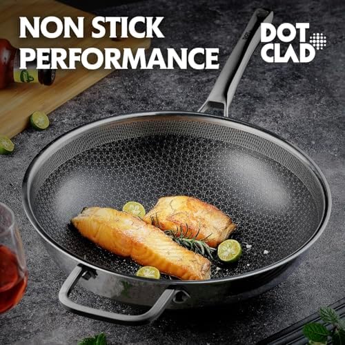 DOTCLAD 3-Piece Hybrid Stainless Steel Cookware Set-12 Inch Wok with Lid,10 Inch Frying Pan,12 Inch Skillet with Lid-Non Stick,PFOA Free,Dishwasher&Oven Safe,Induction Compatible,Cookware Set.