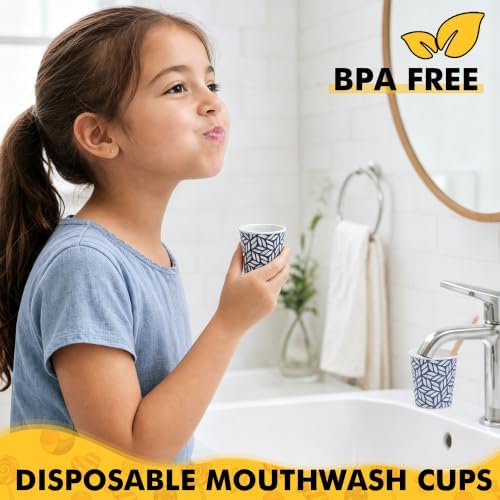 RACETOP 3 oz Bathroom Cups 100 Pack, Small Paper Cups, Blue Leaf