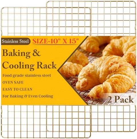 2 PCS Cooling Racks for Cooking and Baking, 10" x 15", Gold