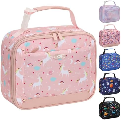 Tenot Lunch Box Kids Insulated Lunch Tote Bag Pink Unicorns
