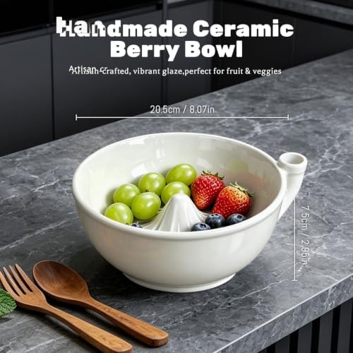 Ceramic Berry Washing Bowl with Auto-Spin Swirl Drainage
