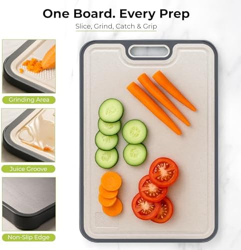 Freshware Titanium Cutting Board for Kitchen, Double Sided and Non Slip Cutting Boards, Pure Titanium/PP, Chopping Board with Juice Grooves, Dishwasher Safe, Large 15.2" by 10.5"