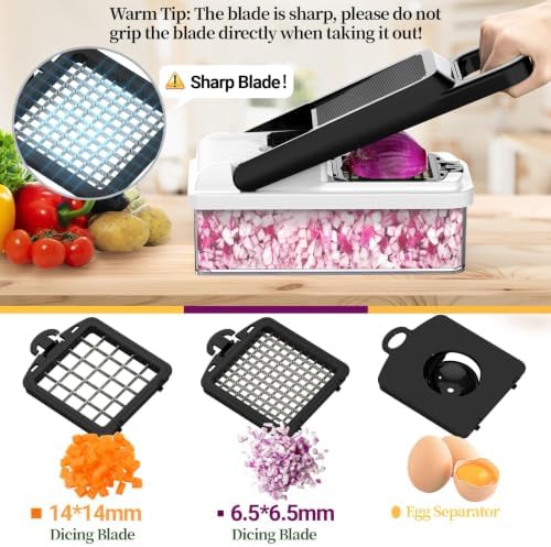 12-in-1 Vegetable Chopper 7 Blades, Veggie Cutter with Handle, Black/White