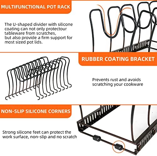 ROOHUA Pot and Pan Lid Organizer Rack for Under Cabinet, 12"-23" Expandable
