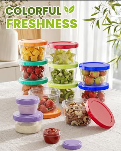 13 Pack-17/10/5/2.7oz Reusable Freezer Storage Containers, Airtight Plastic Food Sauce Salad Dressing Storage Containers with Twist Top Lids, BPA Free, Stackable, Leakproof, Microwave/Dishwasher Safe
