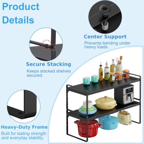 Expandable Kitchen Cabinet Shelf Organizer, Stackable Metal Storage Shelves