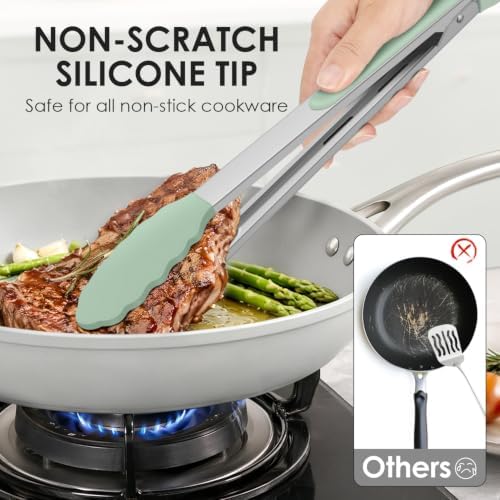 HOTEC Stainless Steel Kitchen Tongs with Silicone Tips, Set of 3-7",9" &12"