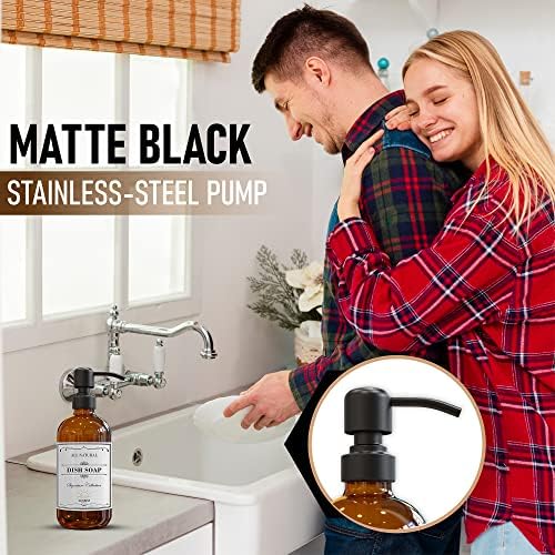 Sunrise Premium Amber Glass Soap Dispenser Matte Black with Pump, 2 Pack