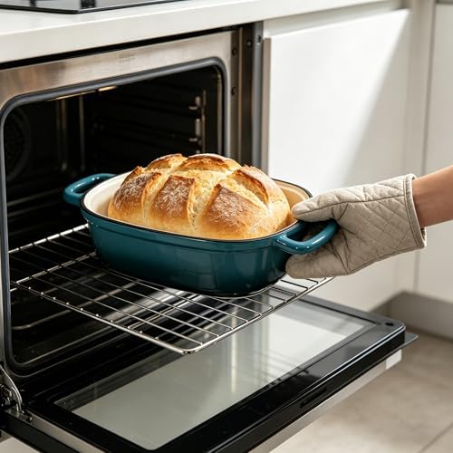 Enamelled Cast Iron Bread Loaf Pot, Non Stick Dutch Oven for Sourdough Bread Baking, Oven Safe (Peacock Blue, 3 Quarts)