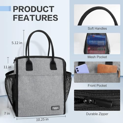 Insulated Lunch Bag Women, 12L Large Thermal Snack Bag Reusable Cooler Tote