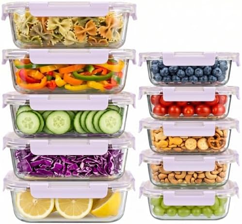 10 Sets 36 oz & 12 oz Glass Food Storage Containers with lids, Purple