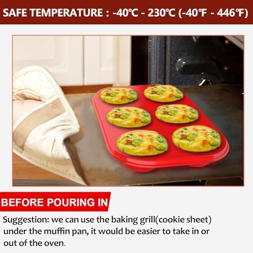 Silicone Muffin Pan 6 Cup, European LFGB Silicone Cupcake Baking Pan - Set of 2, Non-Stick Muffin Tins, LFGB Approved Egg Muffin Tray, Food-Grade Muffin Molds