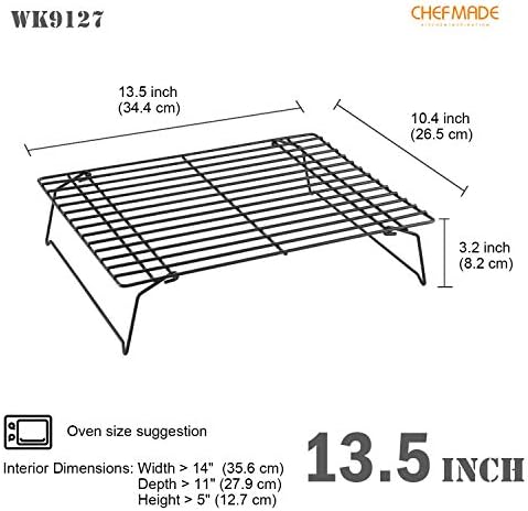 CHEFMADE Baking and Cooling Rack, 13.5-Inch Non-Stick Stackable Collapsible Rectangle Wire Rack for Oven Baking (Black)