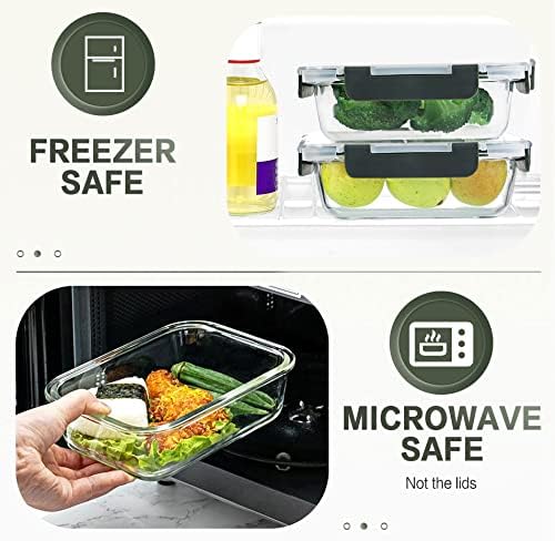 KOMUEE 30 Pieces Glass Food Storage Containers Set with Lids, Gray