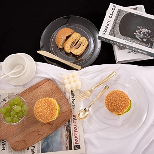 PULOTE 100Pieces Clear Plastic Plates - Premium Heavyweight Plastic Clear Disposable for Wedding&Party Include 50 Dinner & 50 Dessert/Salad Plates
