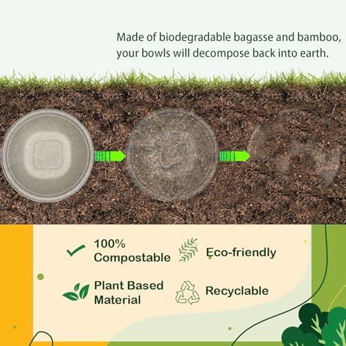 32 Oz Deep Paper Bowls Disposable Bowl - Disposable Heavy Duty Compostable Bowls, Eco-friendly Sugarcane Bagasse Biodegradable Bowl for Soup, Salad, Dessert, Ice Cream [50 Pack without Lids]