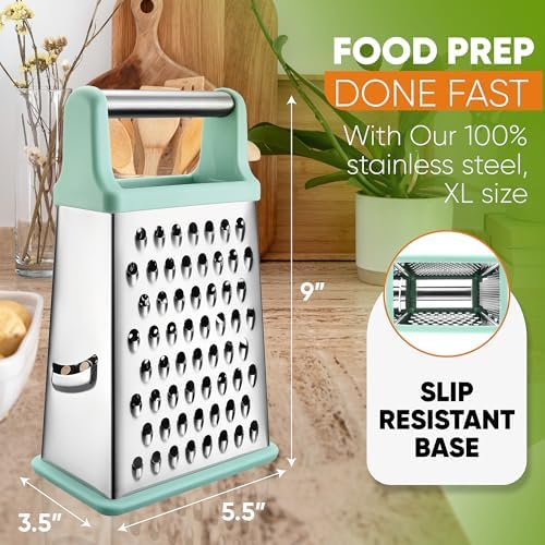 Spring Chef Stainless Steel XL Cheese Grater for Kitchen, Mint