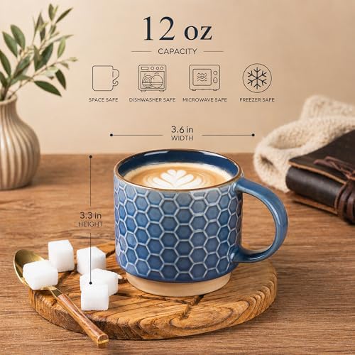 GBhome 12 OZ Stackable Coffee Mugs Set of 6, Ceramic Coffee Cups Set