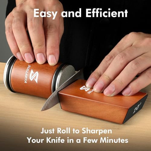 Knife Sharpener Kit, Rolling Knife Sharpener Tool, Kitchen Knife Sharpener with Diamonds and Ceramic for Steel of Any Hardness, Knife Sharpening with 15 & 20 Degree Magnetic Angle.