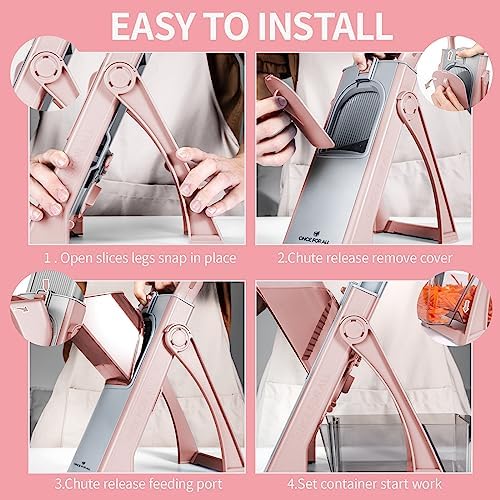 ONCE FOR ALL Safe Mandoline Slicer Plus, Bigger Size, Kitchen Slicer, Pink
