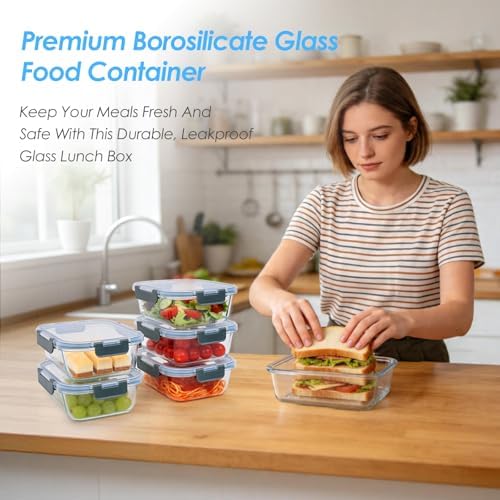 5-Pack 36oz Glass Food Storage Containers with Lids, Grey